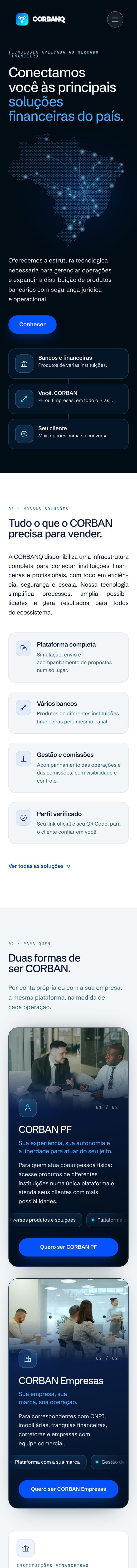 Site da CORBANQ no celular
